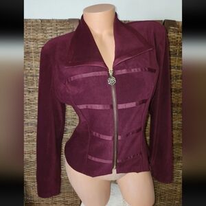 Vintage Y2K Dawn Joy Cranberry Stretchy Soft Business Blazer Jacket Zip Up Sz M